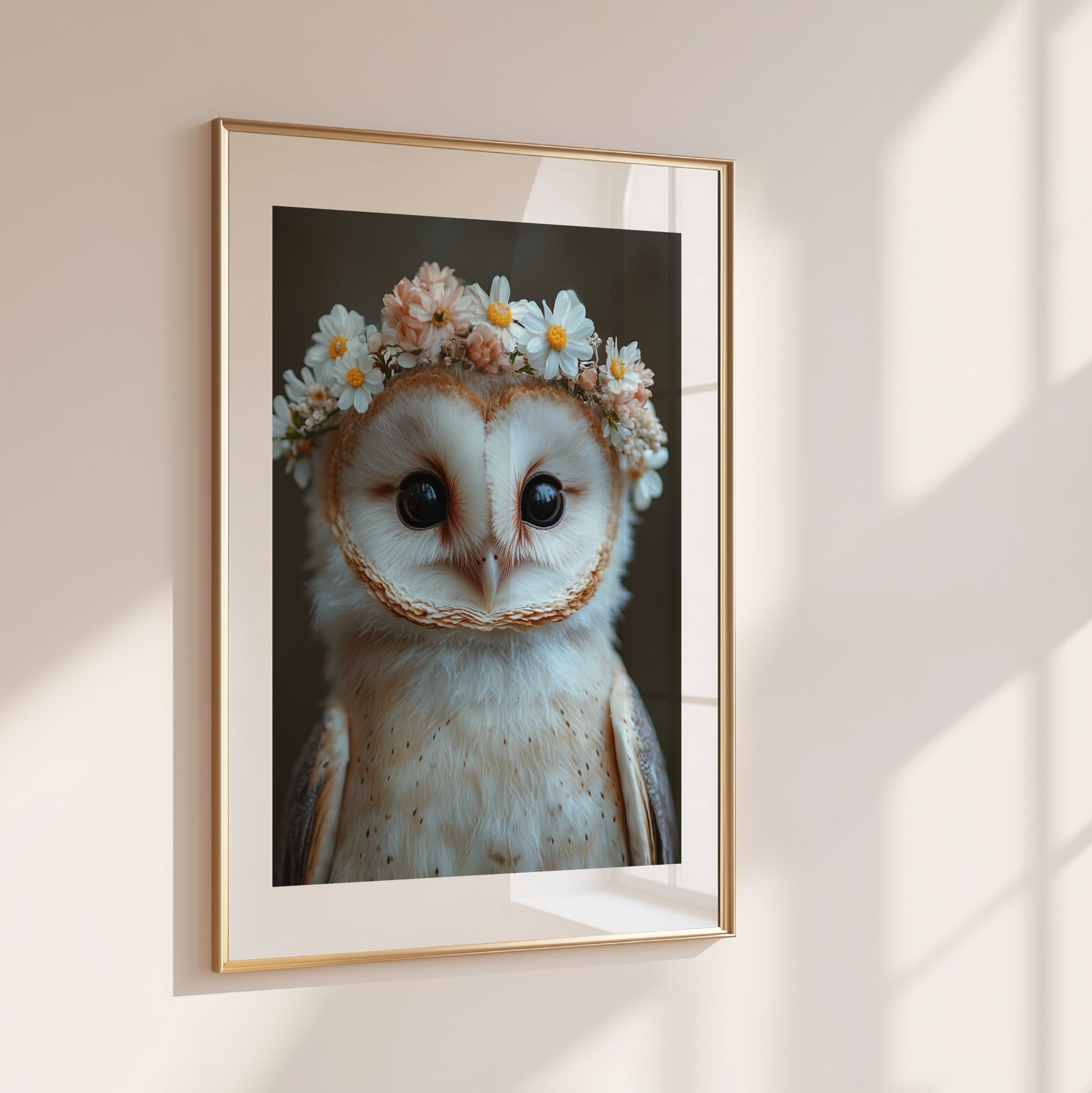 Schleiereule mit Blumen – Hochwertiges Poster für Kinderzimmer & moderne Wanddeko | Gedruckt & versendet
