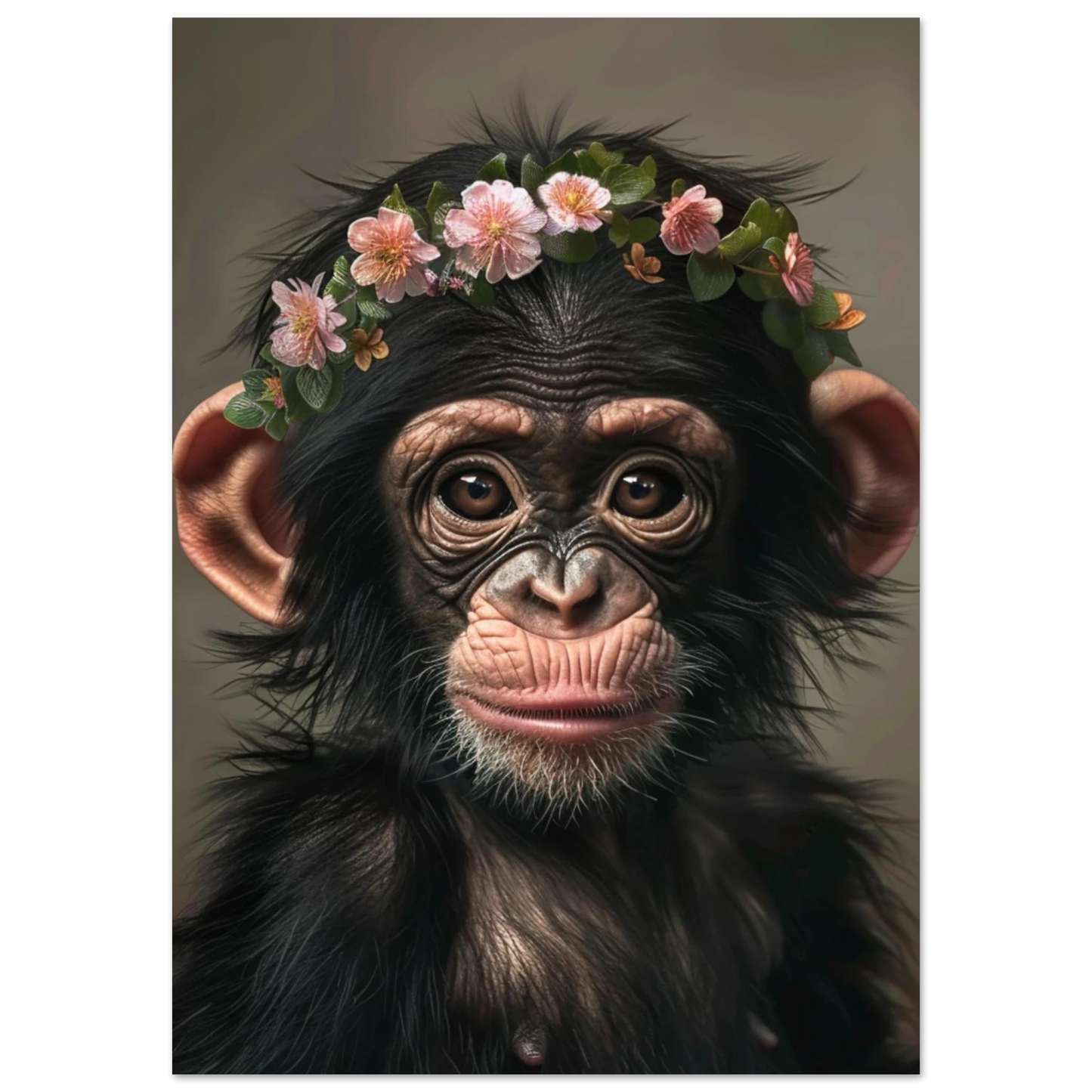 Set of 3 jungle animal posters featuring baby tiger, chimp, and parrot – each wearing flower crowns. Printed on semi-glossy, FSC-certified premium paper (200 g/m²). Available in sizes like A4, A3, A2, A1, A0 and 30×40 cm or 50×70 cm – fits popular IKEA frames such as RIBBA or LOMVIKEN. Perfect as nursery or kids room decor. Be proud. Be kind. Be wild – by Dezinbazar.