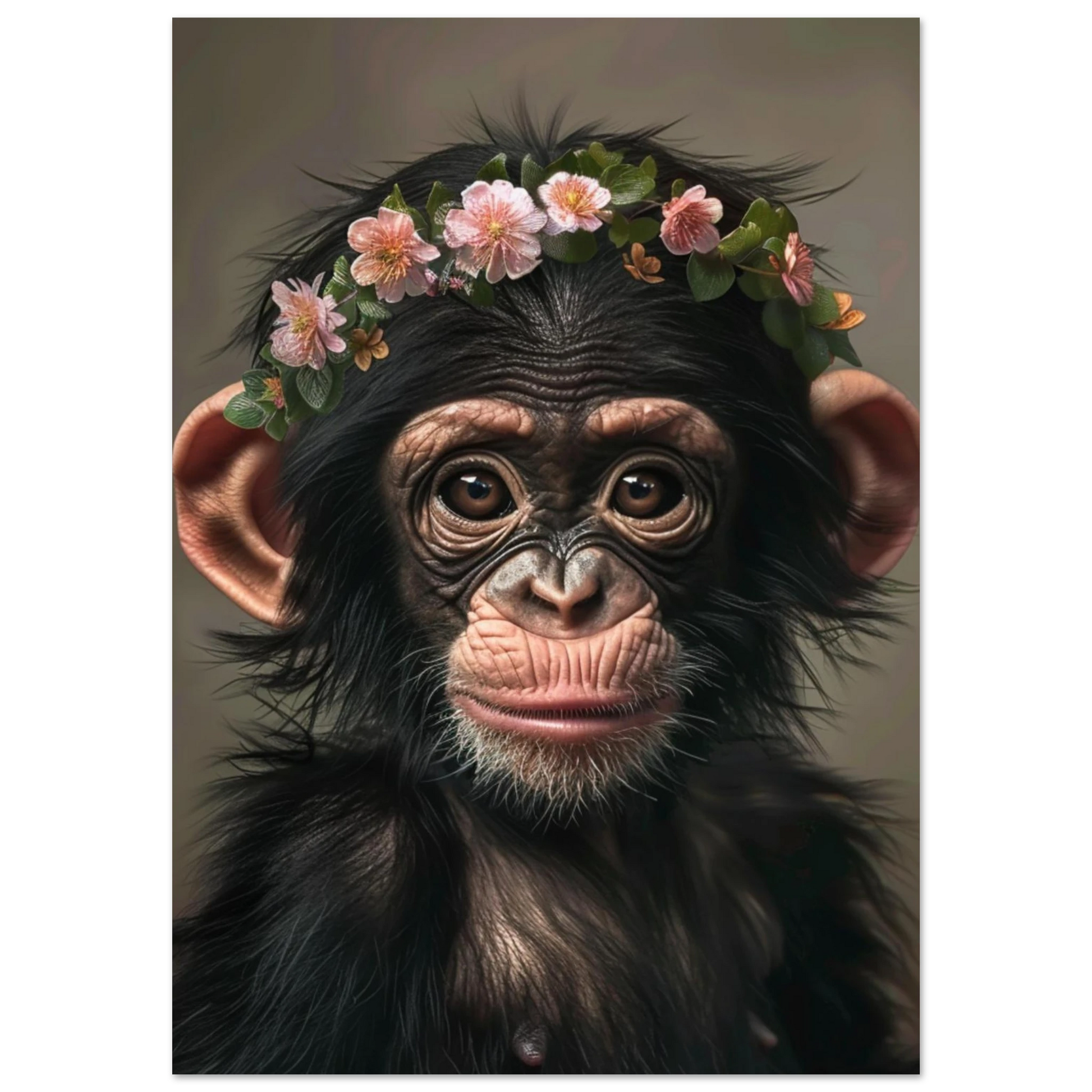 Set of 3 jungle animal posters featuring baby tiger, chimp, and parrot – each wearing flower crowns. Printed on semi-glossy, FSC-certified premium paper (200 g/m²). Available in sizes like A4, A3, A2, A1, A0 and 30×40 cm or 50×70 cm – fits popular IKEA frames such as RIBBA or LOMVIKEN. Perfect as nursery or kids room decor. Be proud. Be kind. Be wild – by Dezinbazar.