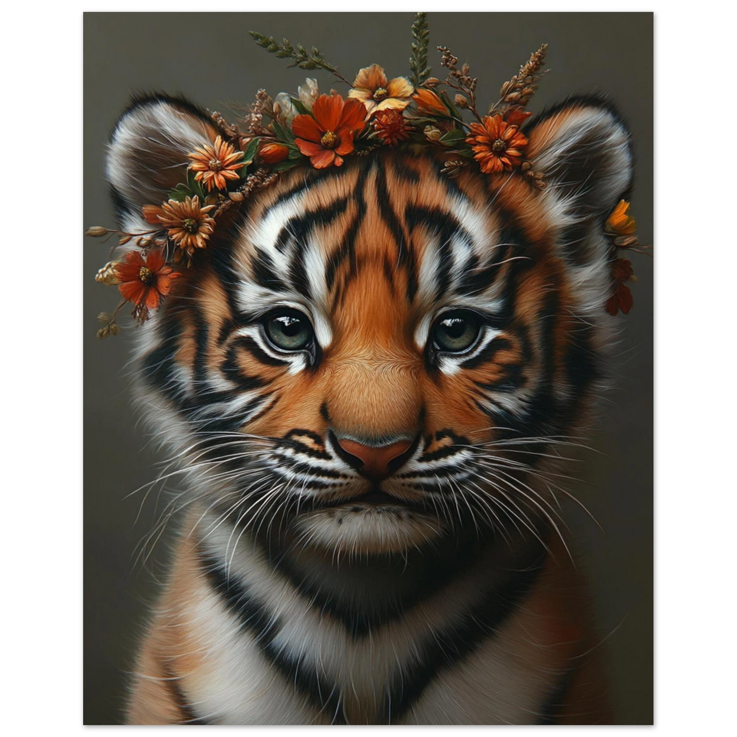 Set of 3 jungle animal posters featuring baby tiger, chimp, and parrot – each wearing flower crowns. Printed on semi-glossy, FSC-certified premium paper (200 g/m²). Available in sizes like A4, A3, A2, A1, A0 and 30×40 cm or 50×70 cm – fits popular IKEA frames such as RIBBA or LOMVIKEN. Perfect as nursery or kids room decor. Be proud. Be kind. Be wild – by Dezinbazar.
