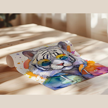 Stylisches Aquarell Tiger Poster – Tiger mit Sonnenbrille | Hochwertiger Kunstdruck für moderne Wanddeko