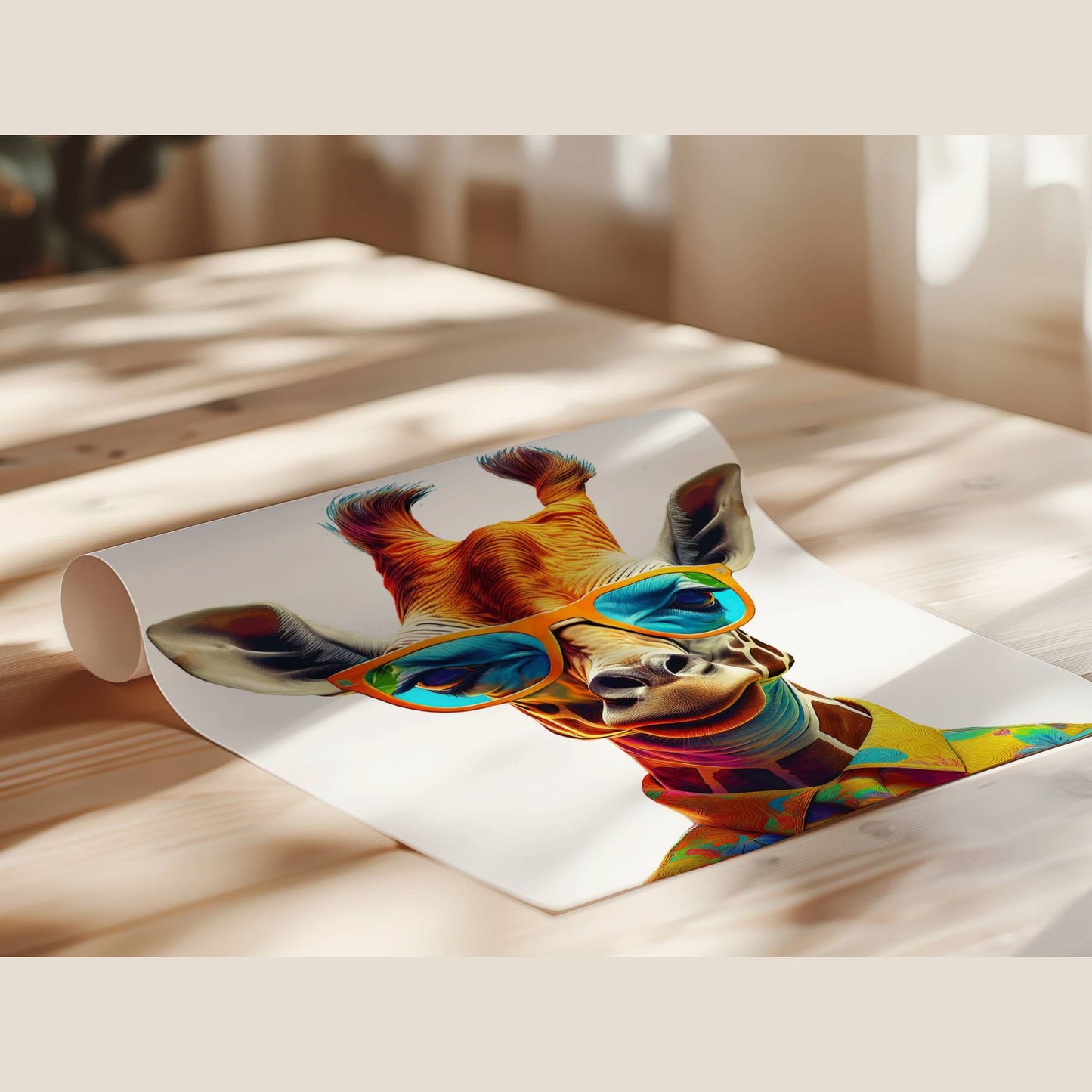 Stylisches Giraffen Poster – Giraffe mit Sonnenbrille | Hochwertiger Kunstdruck für moderne Wanddeko