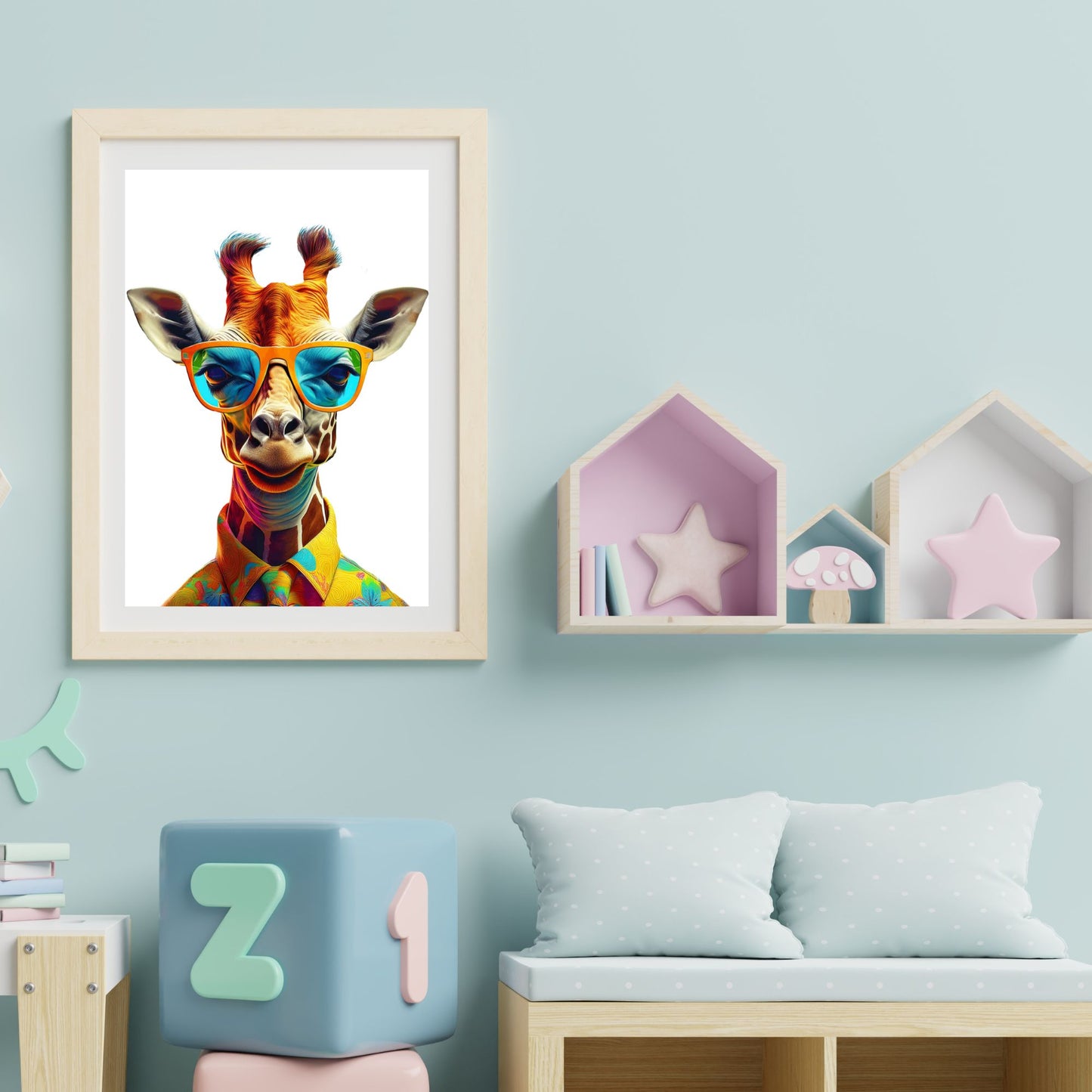 Stylisches Giraffen Poster – Giraffe mit Sonnenbrille | Hochwertiger Kunstdruck für moderne Wanddeko
