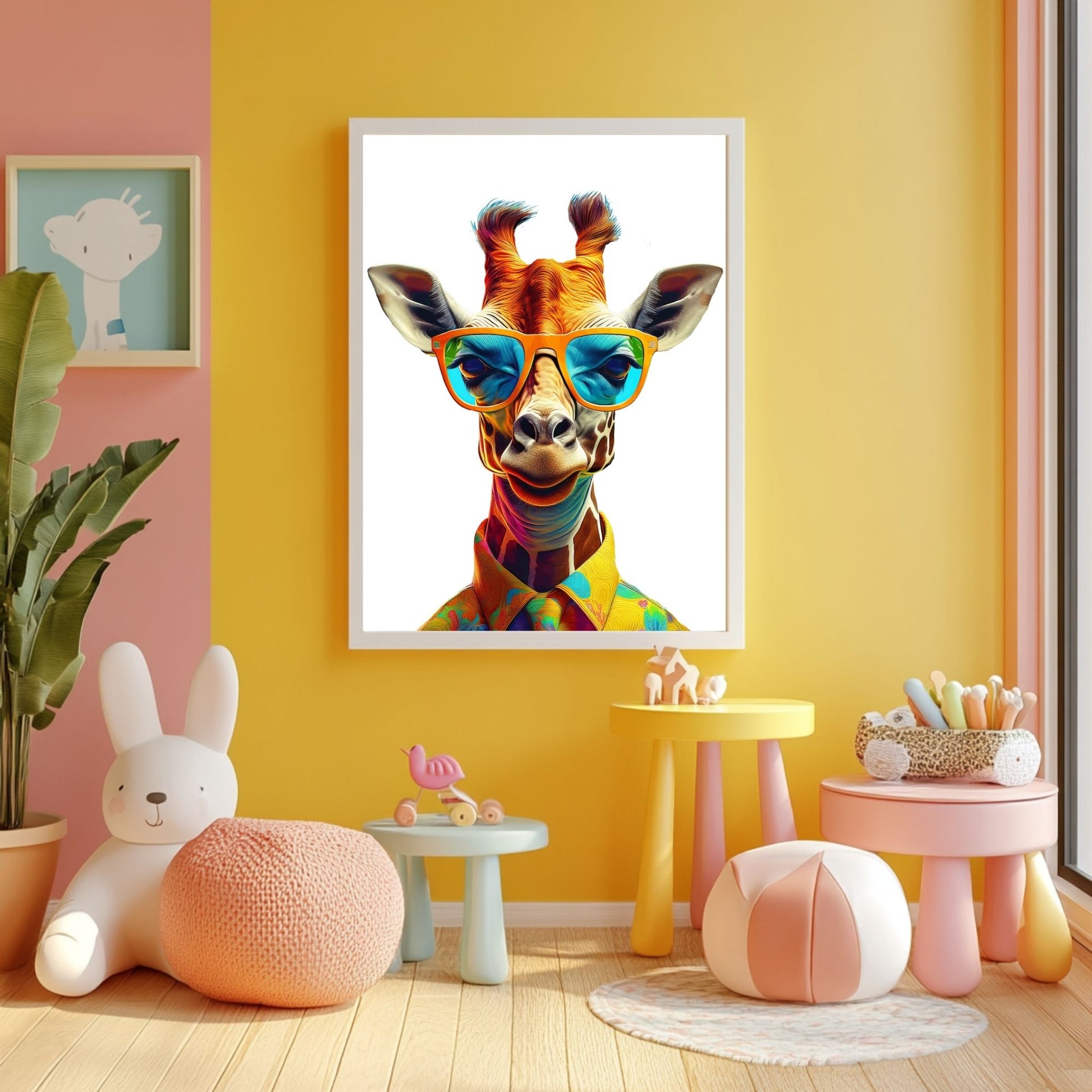 Cool giraffe wearing sunglasses – high-resolution digital print for instant download. A fun and stylish animal artwork perfect for living rooms, offices, or creative spaces. This modern giraffe design adds personality and urban flair to any wall. Great gift for art lovers, trendsetters, or animal fans. Includes 300 DPI JPEG files in multiple sizes for easy printing. No physical product or frame included.