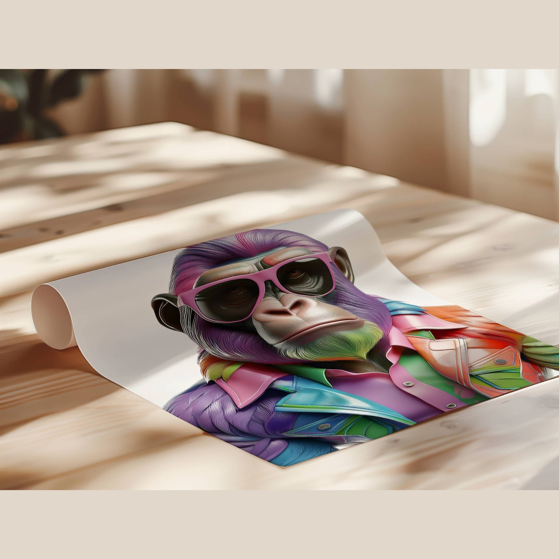 Stylisches Gorilla Poster – Gorilla mit Sonnenbrille  Hochwertiger Kunstdruck für moderne Wanddeko