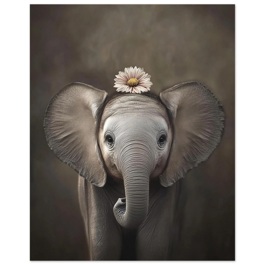 Adorable baby elephant poster with flower crown – printed on 200 gsm semi-glossy FSC-certified paper in DIN and standard sizes (A4–A0, 30×40 cm, 50×70 cm). This jungle-themed wall art brings calm and cuteness to any nursery, kids room, or safari baby space. Fits common frames like IKEA RIBBA or HOVSTA. Be proud. Be kind. Be wild – by Dezinbazar.