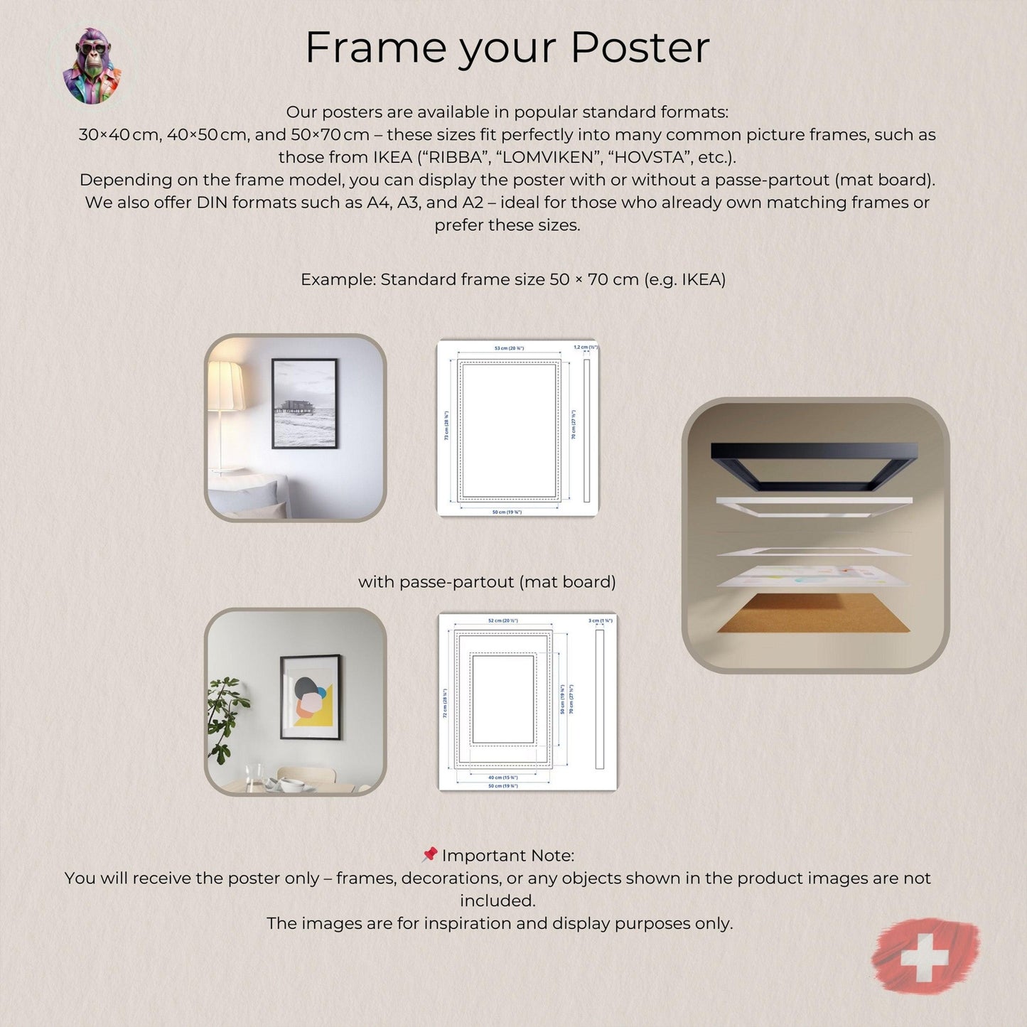 Poster available in sizes A4, A3, A2, A1, A0 and 30×40 cm, 40×50 cm, 50×70 cm – fits standard frames like IKEA "RIBBA", "LOMVIKEN" and "HOVSTA" for easy and stylish framing.
