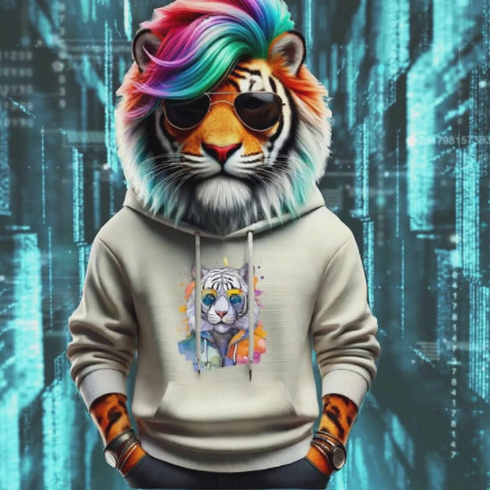 Aquarell Tiger Hoodie – Unisex Kapuzenpullover mit Tiger-Motiv - Bequeme Streetwear