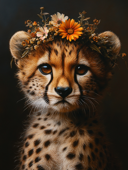 Baby Cheetah Print – Safari Nursery Wall Art, Orange Floral Big Cat Poster | Printable by Dezinbazar