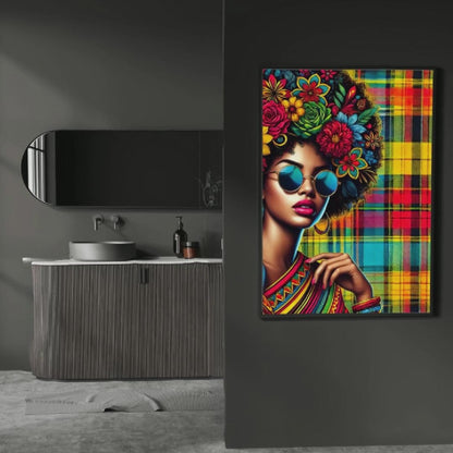 Afro Pop Art Digitalprint – Sofort-Download, Madras Muster aus Guadeloupe, Karibische Wandkunst, Digitale Kunst für Zuhause, Farbige Kunst für Wohnzimmer